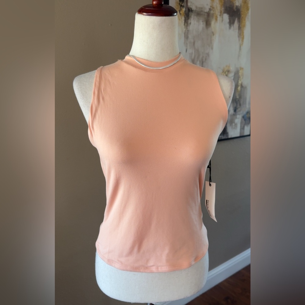 Double layered tank mock neck sleeveless top